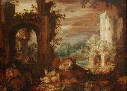 Roelant Savery Herds in the ruins oil painting